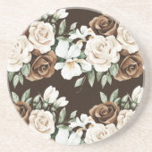 Dessous De Verre En Grès Fleurs Crème Marron Chocolat (Devant)