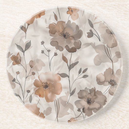 Dessous De Verre En Grès Fleurs Crème Orange Marron (Devant)