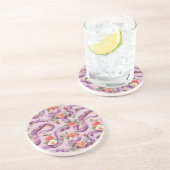 Dessous De Verre En Grès Fleurs Crème Rouges Serpents Violets (Côté)