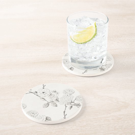 Dessous De Verre En Grès Fleurs de automne noires crème (Côté)