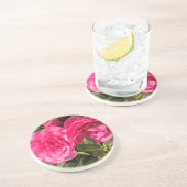 Dessous De Verre En Grès Fleurs de Camellia rose foncé (Côté)