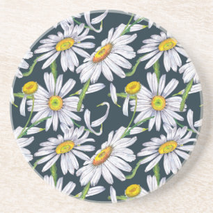 Dessous De Verre En Grès Fleurs de Camomille : Aquarelle Bleu Foncé.