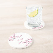 Dessous De Verre En Grès Fleurs de cerisier rose blanc Monogramme   (Côté)