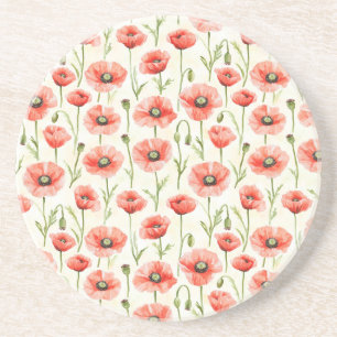 Dessous De Verre En Grès Fleurs de coquelicot rouge