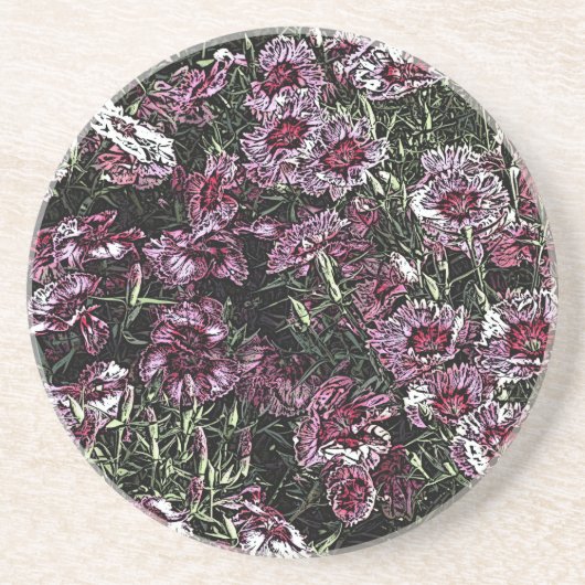 DESSOUS DE VERRE EN GRÈS FLEURS DE DIANTHUS (Devant)