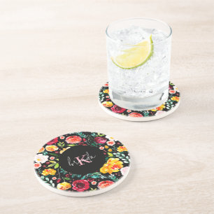 Dessous De Verre En Grès Fleurs de jardin anglais coloré monogrammes motif