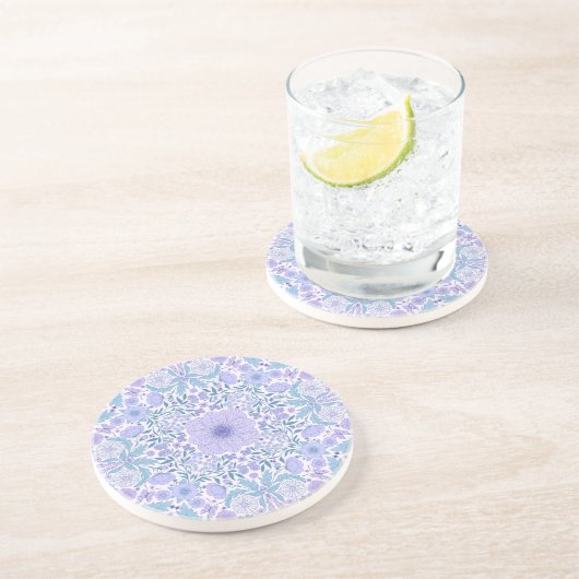 Dessous De Verre En Grès Fleurs de jardin rétro en bleu et violet (Côté)