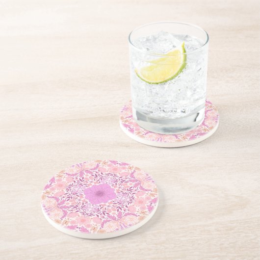 Dessous De Verre En Grès Fleurs de jardin rétro en rose (Côté)