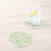 Dessous De Verre En Grès Fleurs de jonquilles jaune vert menthe (Côté)