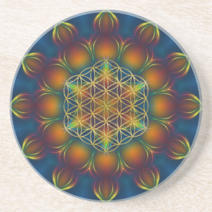 Dessous De Verre En Grès FLEURS DE LA VIE/Carré Blume des Lebens Mandala I