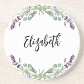 Dessous De Verre En Grès Fleurs de lavande verdure d'eucalyptus nom (Devant)