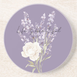 Dessous De Verre En Grès Fleurs de Lavande Violette Rose Blanche