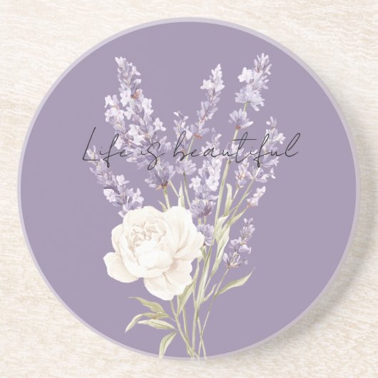 Dessous De Verre En Grès Fleurs de Lavande Violette Rose Blanche (Devant)