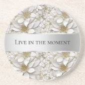 Dessous De Verre En Grès Fleurs de Lotus Blanc Or (Devant)