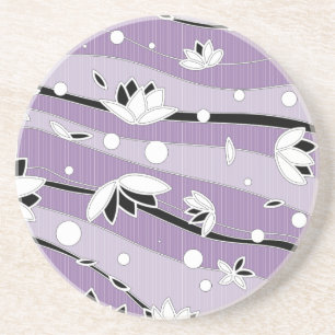 Dessous De Verre En Grès Fleurs de lotus blanc sur bandes violettes