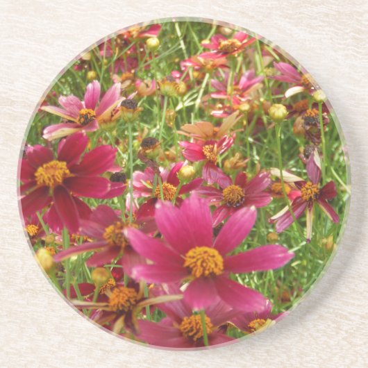 Dessous De Verre En Grès Fleurs de marguerite rose et jaune brillantes (Devant)