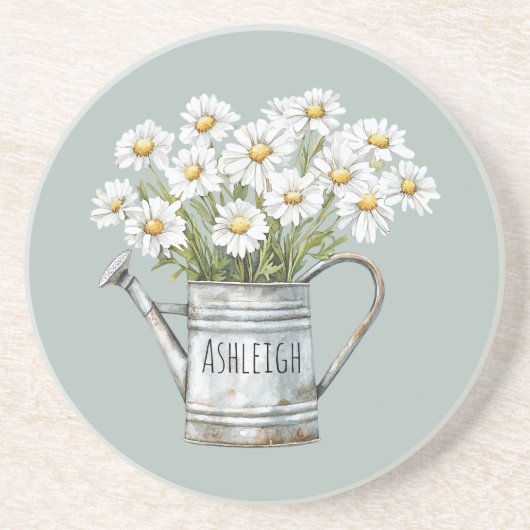 Dessous De Verre En Grès Fleurs de marguerite verte (Devant)