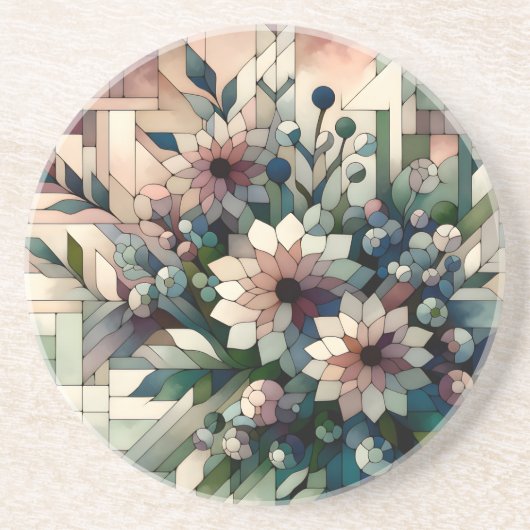 Dessous De Verre En Grès Fleurs de mosaïque moderne (Devant)