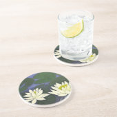 Dessous De Verre En Grès Fleurs de Nénuphar Blanc, Peinture Acrylique (Côté)
