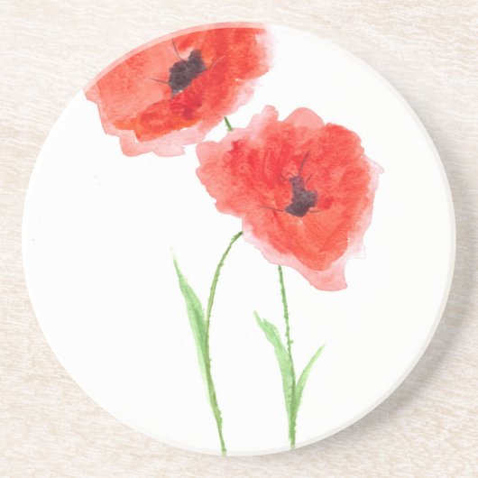 Dessous De Verre En Grès Fleurs de pavot rouges (Devant)
