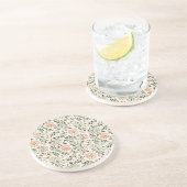 Dessous De Verre En Grès Fleurs de Pêche Rose Feuilles Vertes (Côté)