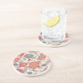 Dessous De Verre En Grès Fleurs de pivoine et motif feuille (Côté)