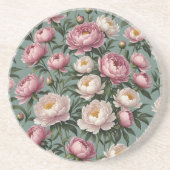 Dessous De Verre En Grès Fleurs de pivoines roses et blanches (Devant)