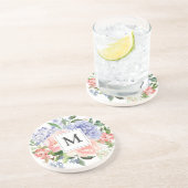 Dessous De Verre En Grès Fleurs de printemps bleu rose à l'aquarelle avec m (Côté)