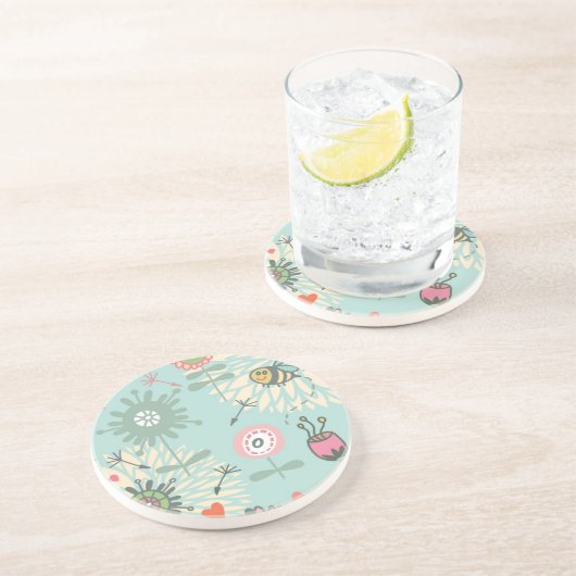 Dessous De Verre En Grès Fleurs de printemps et abeilles illustrées (Côté)