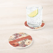 Dessous De Verre En Grès Fleurs de Ranunculus Crème Rose Rouge (Côté)