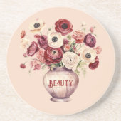Dessous De Verre En Grès Fleurs de Renoncule Rouge Crème (Devant)