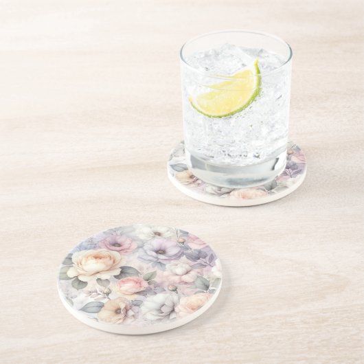 Dessous De Verre En Grès Fleurs de rose élégantes (Côté)