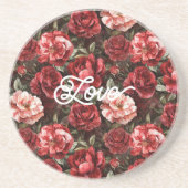 Dessous De Verre En Grès Fleurs de rose rose rouge (Devant)