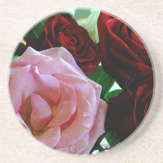 Dessous De Verre En Grès fleurs de rose roses et rouges (Devant)