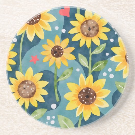 Dessous De Verre En Grès Fleurs de soleil brillantes (Devant)
