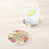 Dessous De Verre En Grès Fleurs de Trophée de Mariage Tropicales Rouges Jau (Côté)