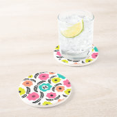 Dessous De Verre En Grès Fleurs d'été et feuille noire (Côté)