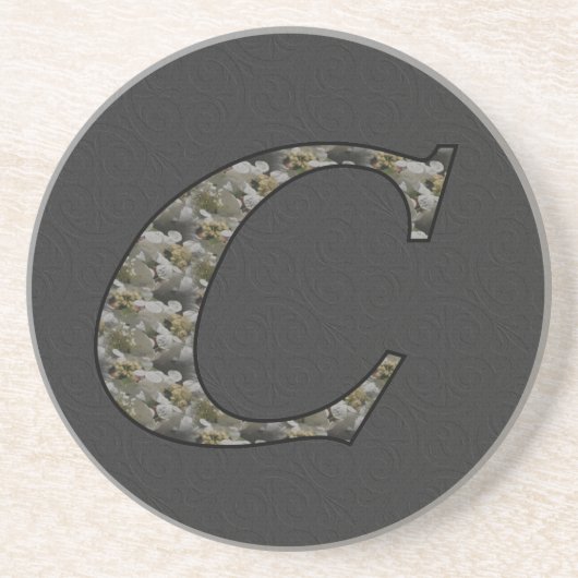 Dessous De Verre En Grès Fleurs d'hydrangea à monogramme initial C (Devant)
