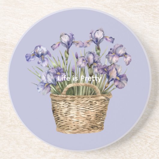 Dessous De Verre En Grès Fleurs d'Iris Violettes (Devant)