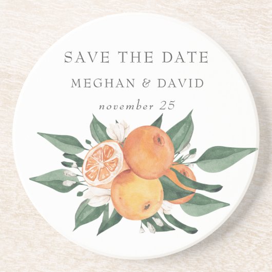 Dessous De Verre En Grès Fleurs d'Orange Botanique de Citron pour Mariage (Devant)