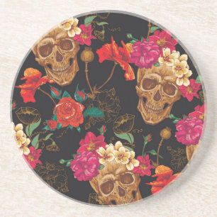 Dessous De Verre En Grès Fleurs du crâne : Arrière - plan foncé sans coutur