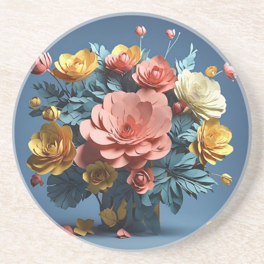 Dessous De Verre En Grès fleurs en papier 3d (Devant)
