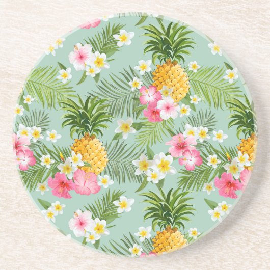 Dessous De Verre En Grès Fleurs et ananas tropicaux (Devant)