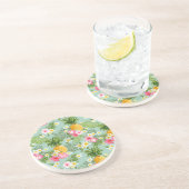 Dessous De Verre En Grès Fleurs et ananas tropicaux (Côté)