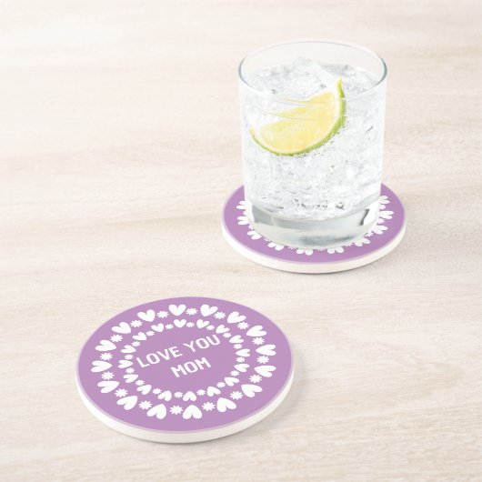 Dessous De Verre En Grès Fleurs Et Coeurs Nom (Côté)