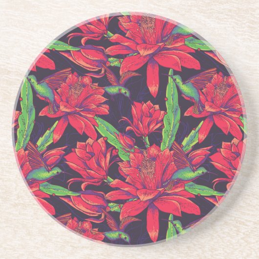 Dessous De Verre En Grès Fleurs Et Colibris (Devant)