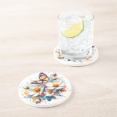 Dessous De Verre En Grès Fleurs et papillons Dessous de verre de grès (Côté)
