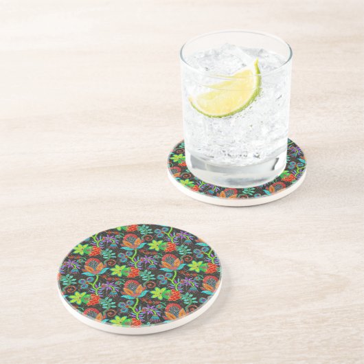Dessous De Verre En Grès Fleurs exotiques motif Verres perles texture (Côté)