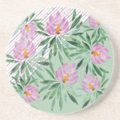 Dessous De Verre En Grès Fleurs Fleurissent Violet Aquarelle Chic Rayures (Devant)