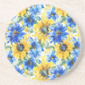Dessous De Verre En Grès Fleurs jaunes bleues (Devant)